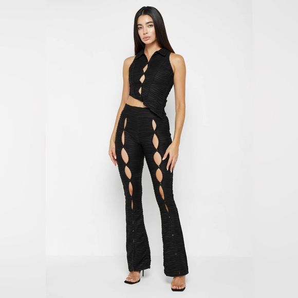 MANIERE DE VOIR ASYMMETRIC SHIRRED MESH TOP - BLACK  SIZE US 10 - Picture 2 of 10